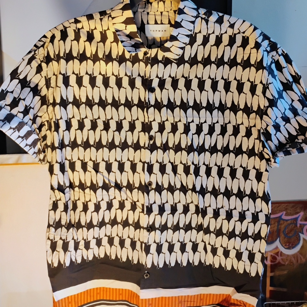 Black and White Patterned Topman Men's Shirt